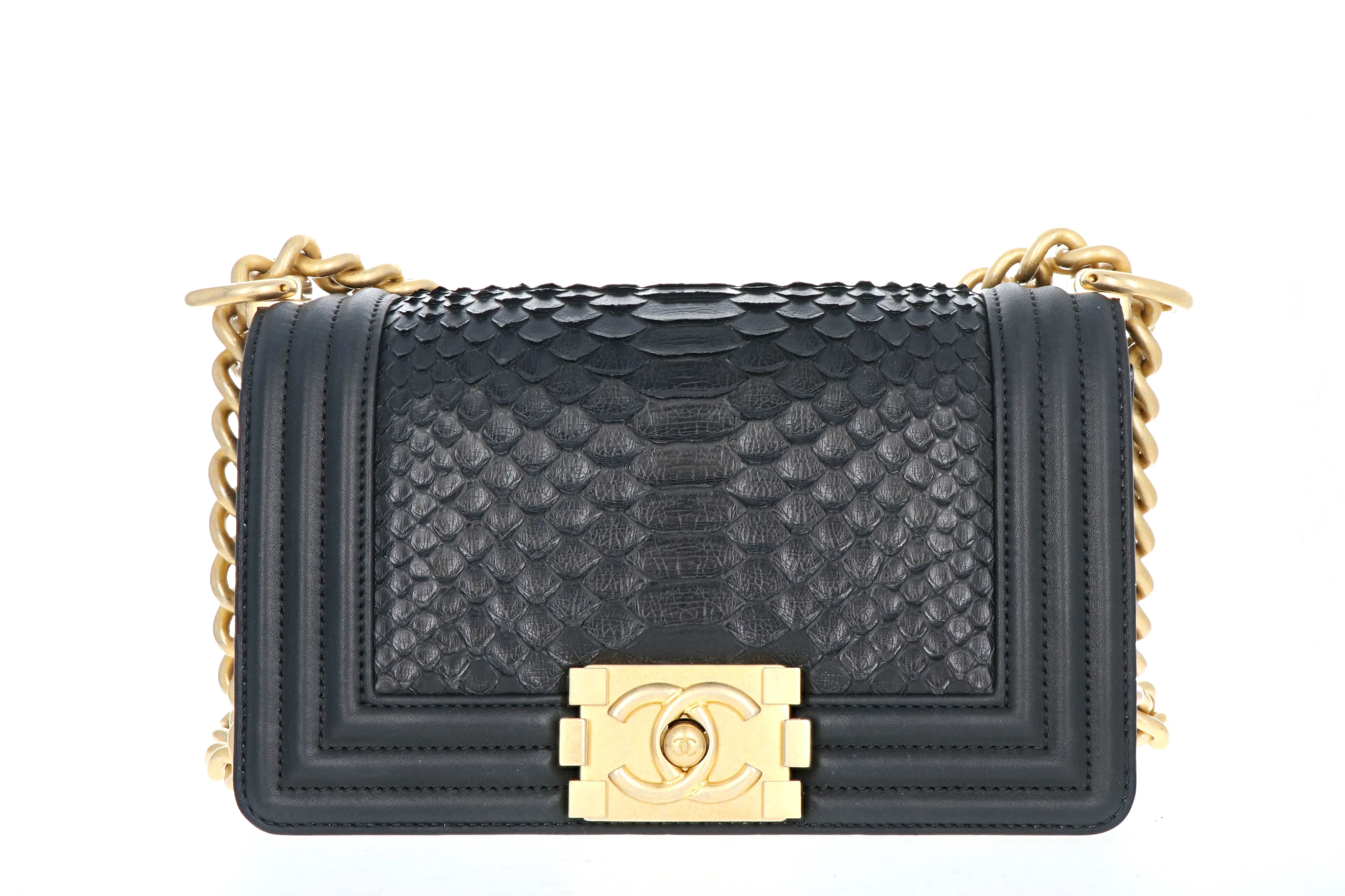 Chanel Exotics  Small Boy Bag Black Python Molurus Leather