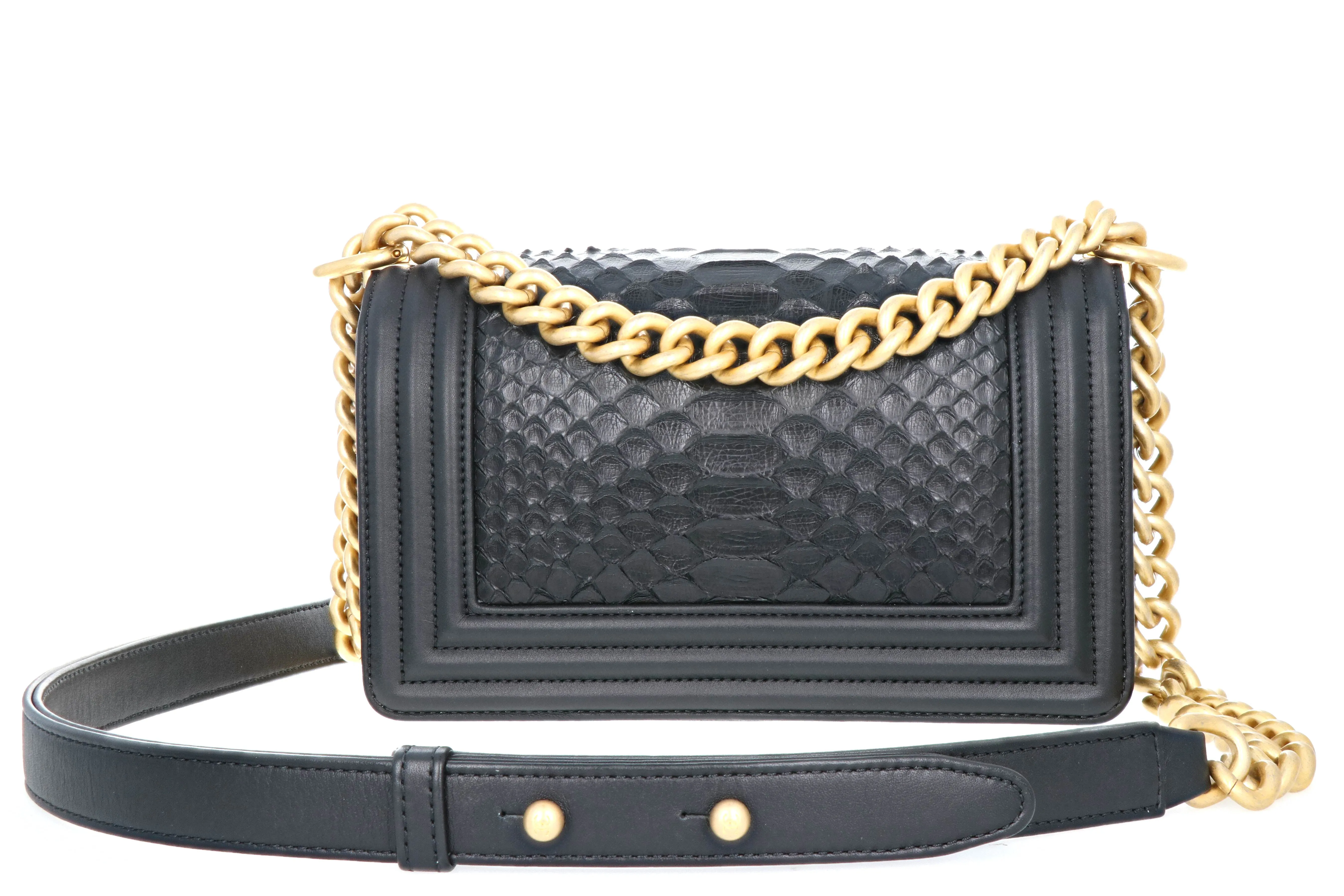 Chanel Exotics  Small Boy Bag Black Python Molurus Leather