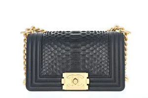Chanel Exotics  Small Boy Bag Black Python Molurus Leather