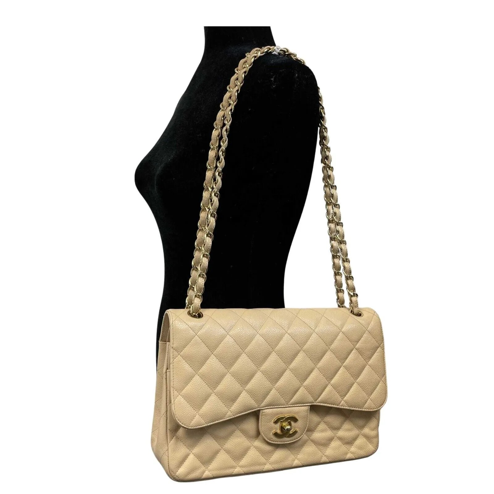 CHANEL - Large Classic CC Double Flap - Beige Shoulder Bag