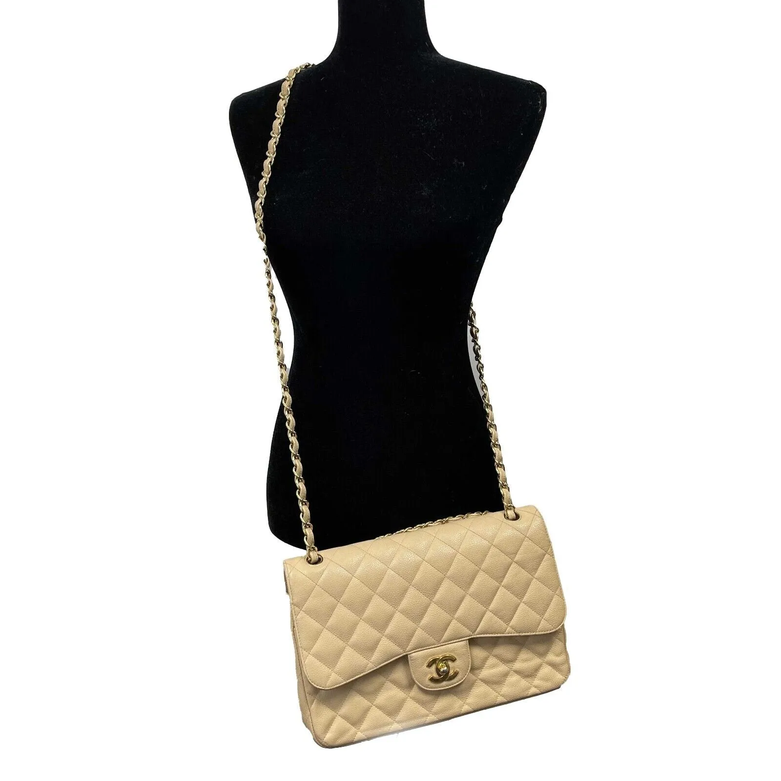 CHANEL - Large Classic CC Double Flap - Beige Shoulder Bag