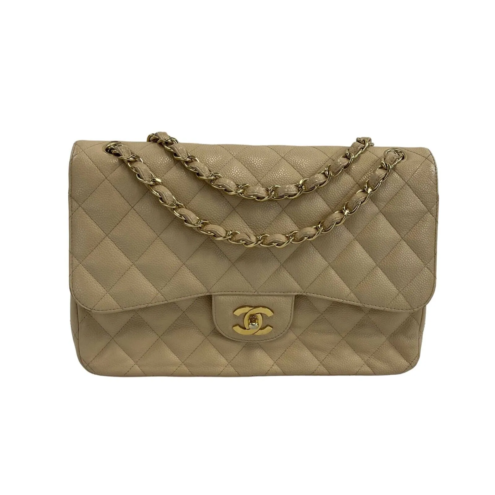CHANEL - Large Classic CC Double Flap - Beige Shoulder Bag