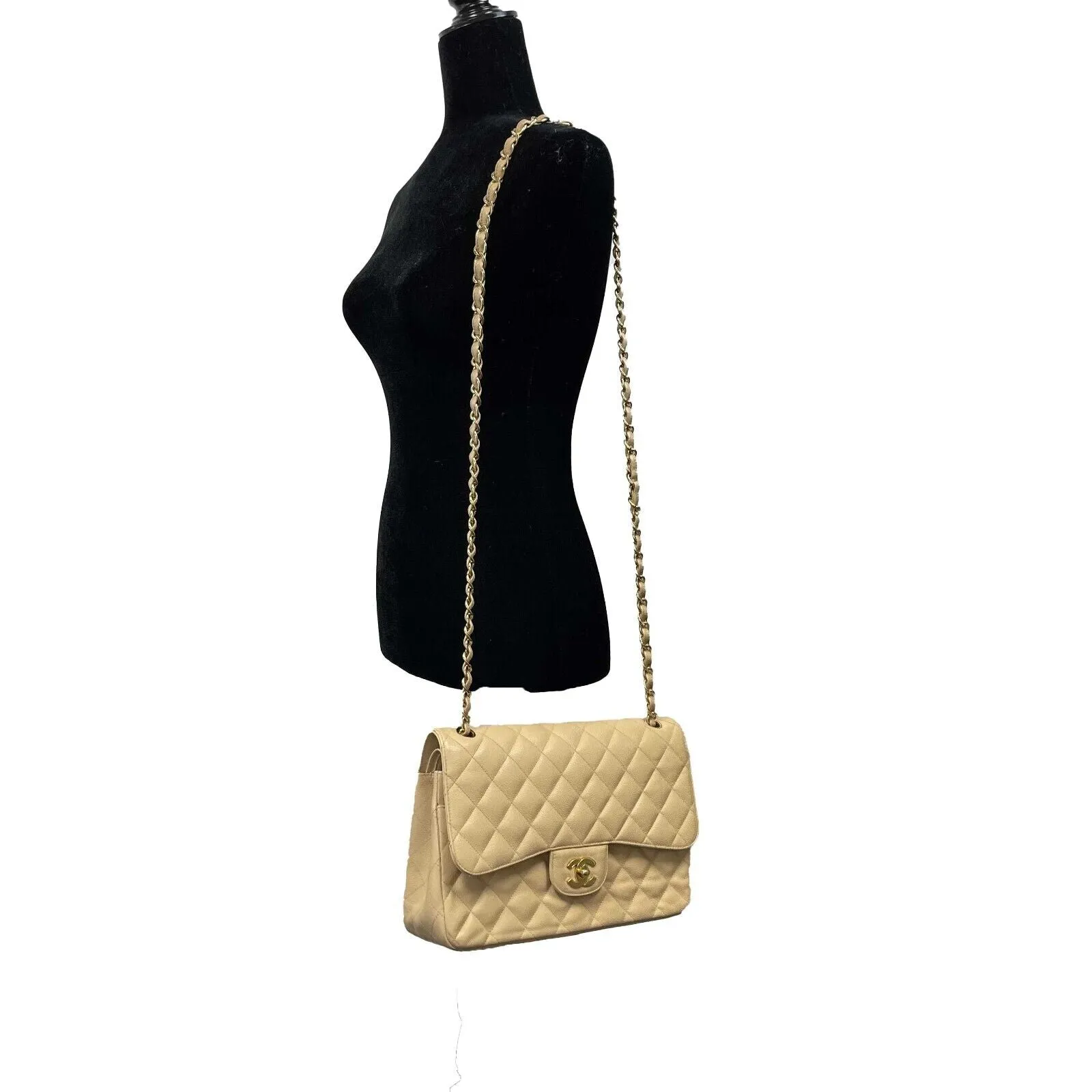 CHANEL - Large Classic CC Double Flap - Beige Shoulder Bag