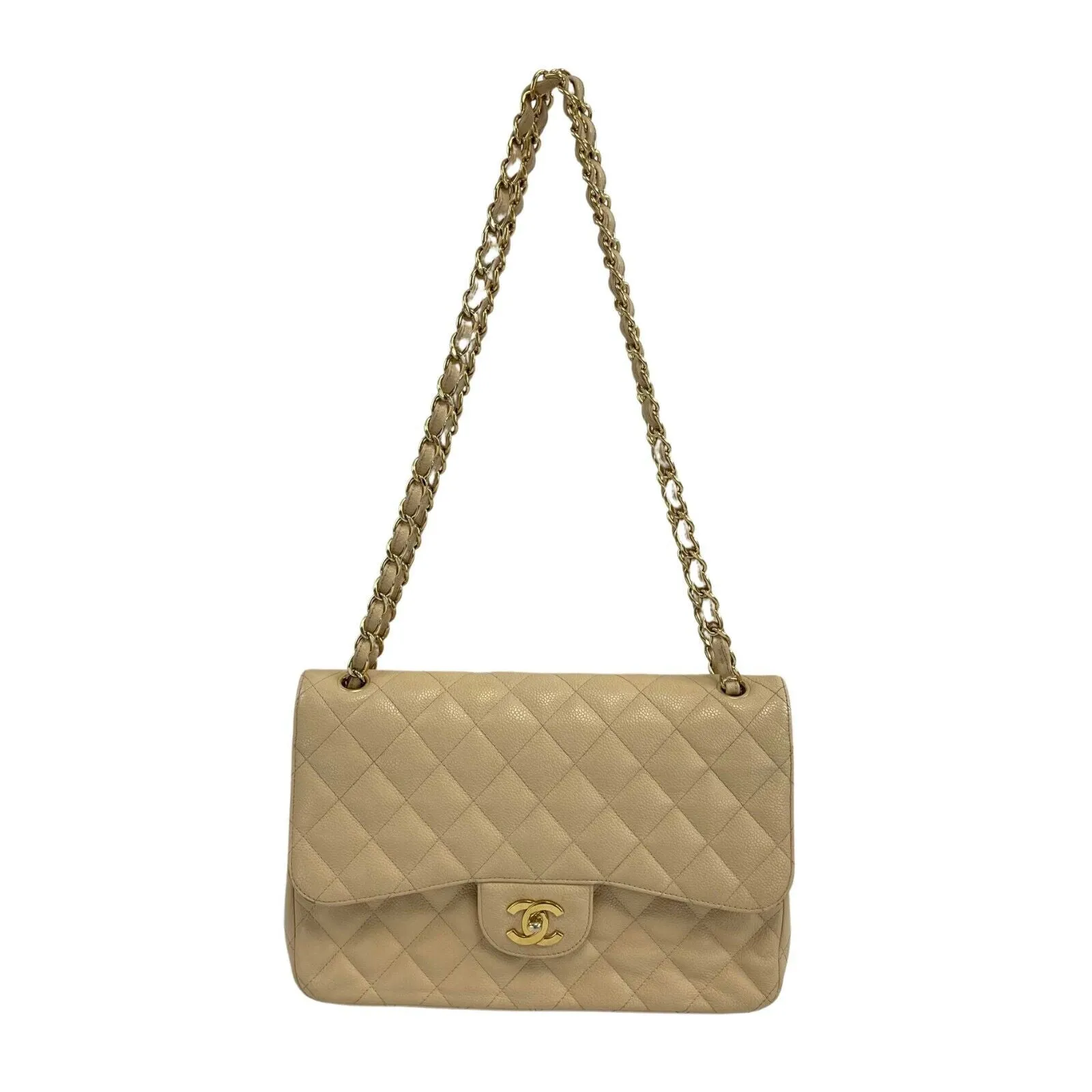 CHANEL - Large Classic CC Double Flap - Beige Shoulder Bag