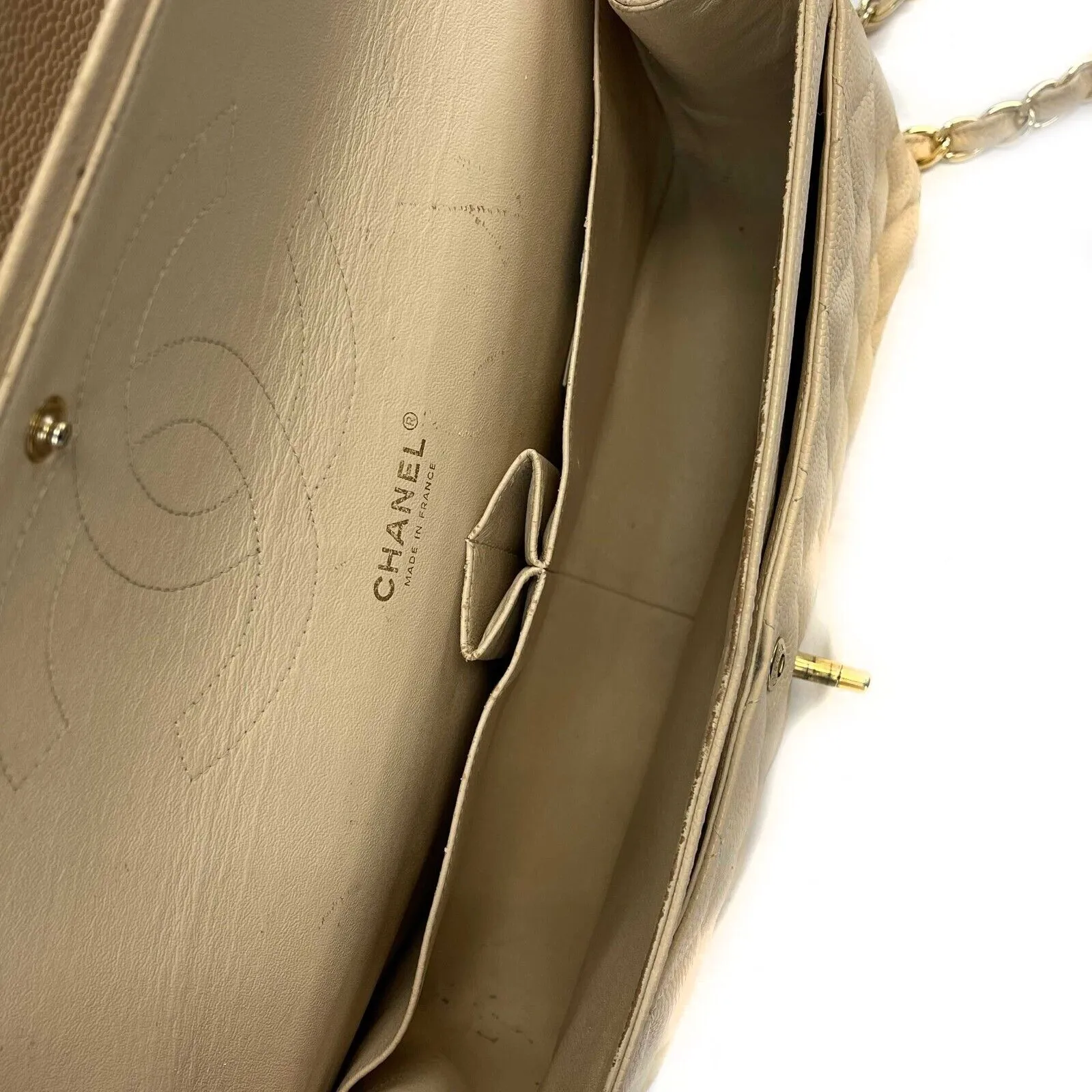 CHANEL - Large Classic CC Double Flap - Beige Shoulder Bag