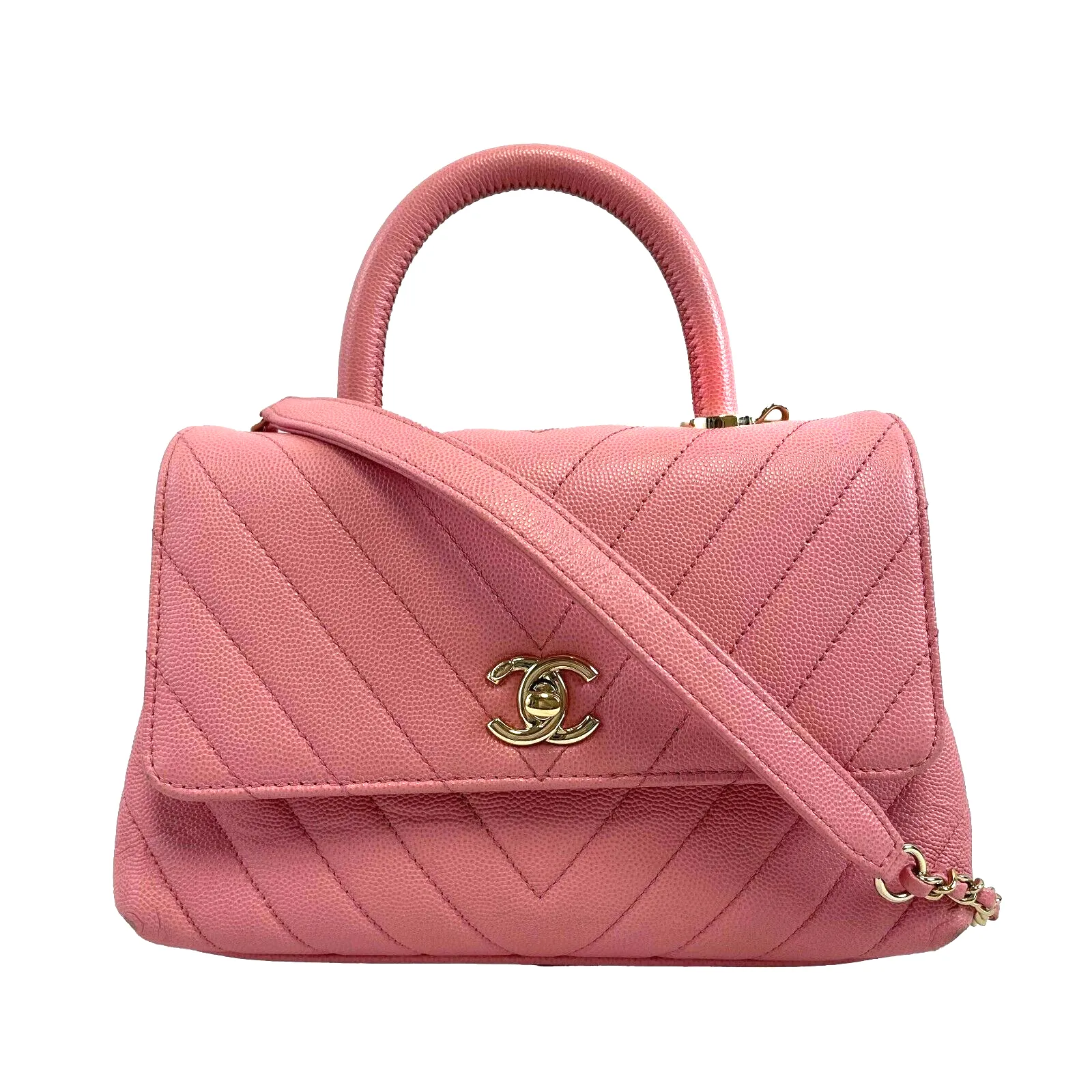 Chanel Mini Coco Top Handle Flap Bag Chevron Caviar Mini Crossbody 2019
