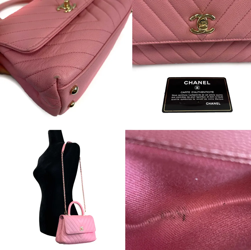 Chanel Mini Coco Top Handle Flap Bag Chevron Caviar Mini Crossbody 2019