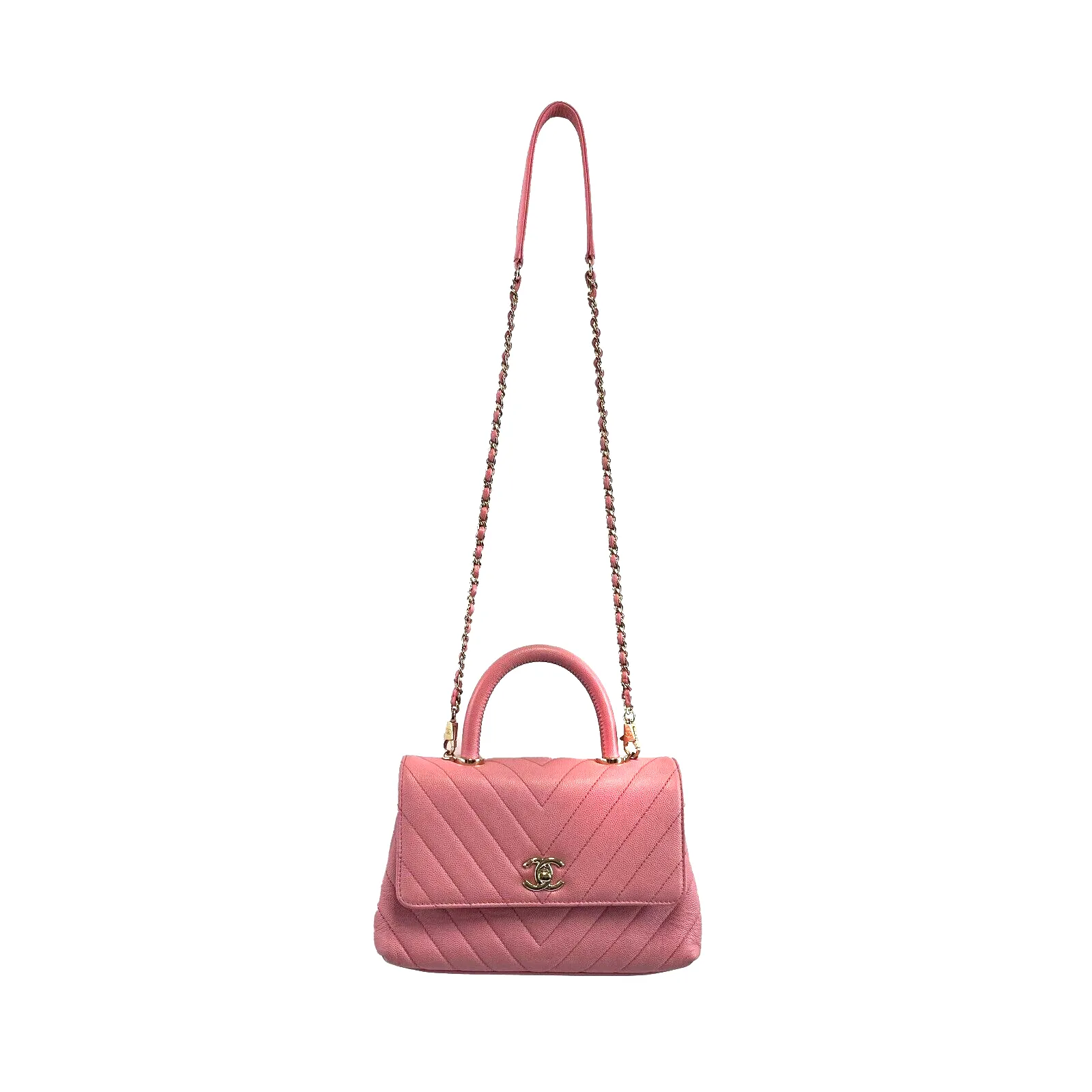 Chanel Mini Coco Top Handle Flap Bag Chevron Caviar Mini Crossbody 2019