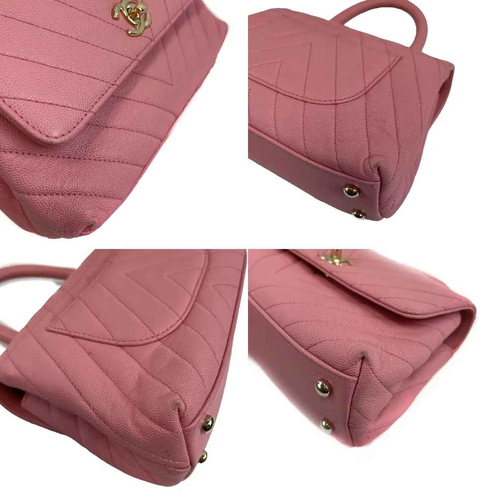 Chanel Mini Coco Top Handle Flap Bag Chevron Caviar Mini Crossbody 2019