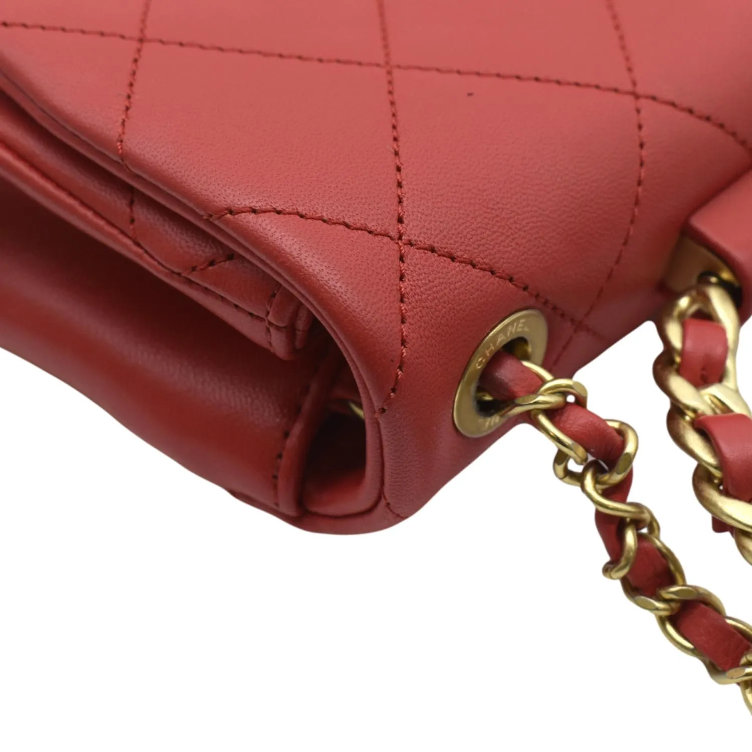 CHANEL Mini In The Loop Quilted  Leather Shoulder Bag Red