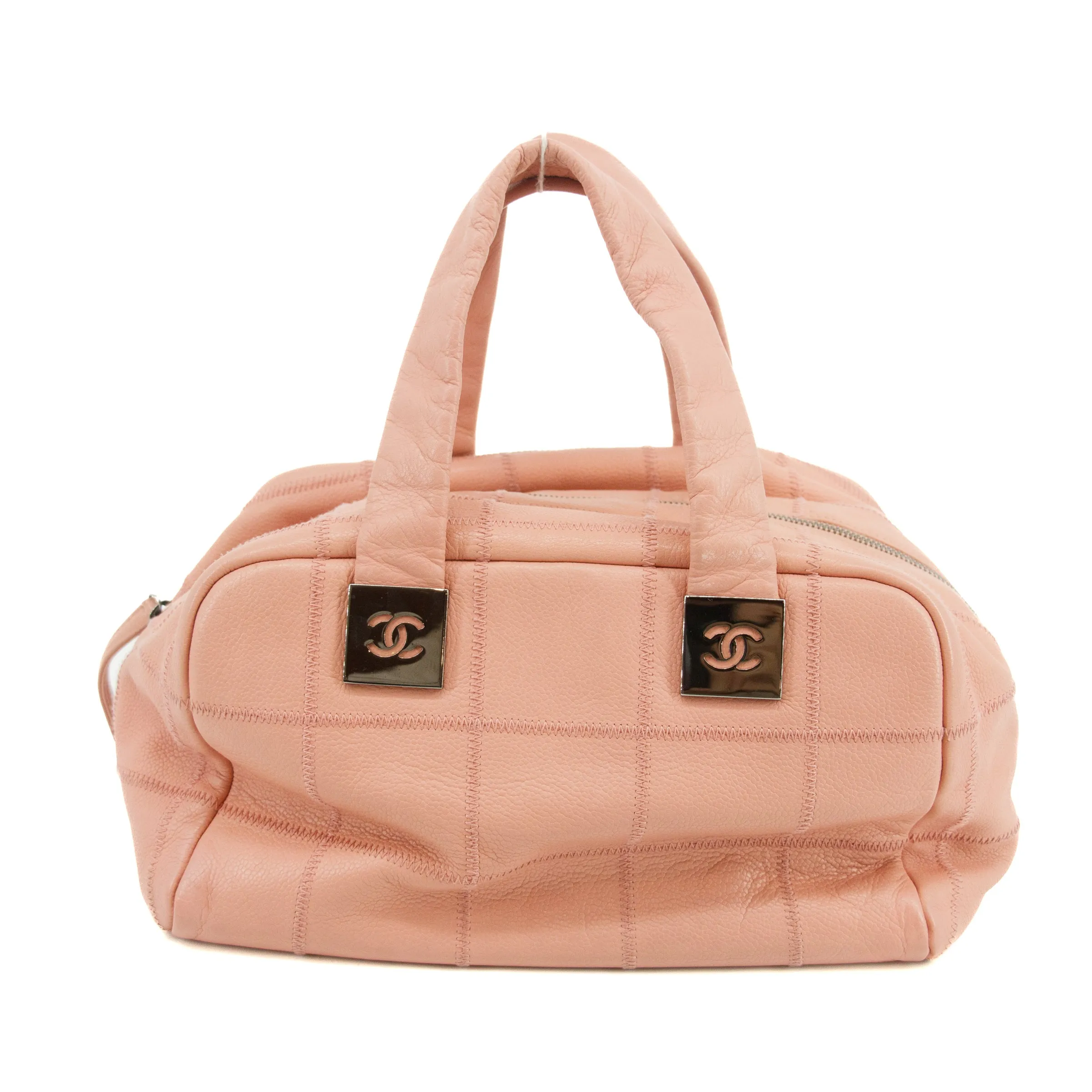 Chanel Pink Coco Mark Chocolate Bar Caviar Skin Tote Bag #2944