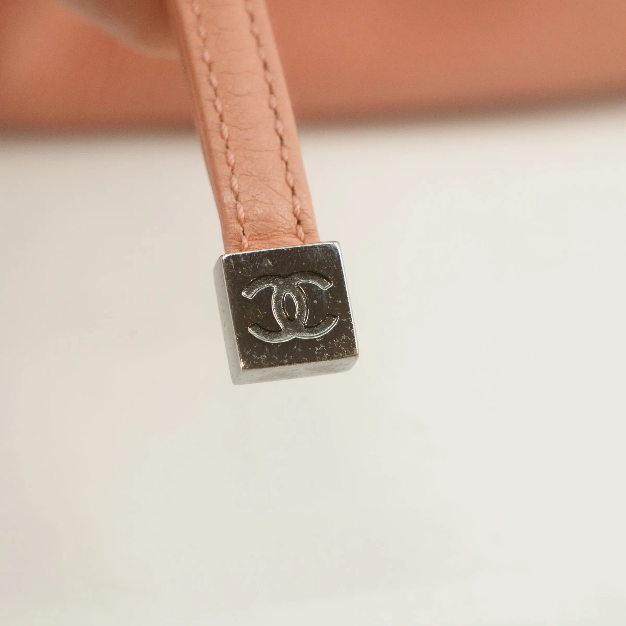 Chanel Pink Coco Mark Chocolate Bar Caviar Skin Tote Bag #2944