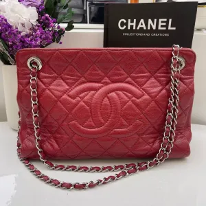 Chanel Quilted CC Red Leather Tote Bag