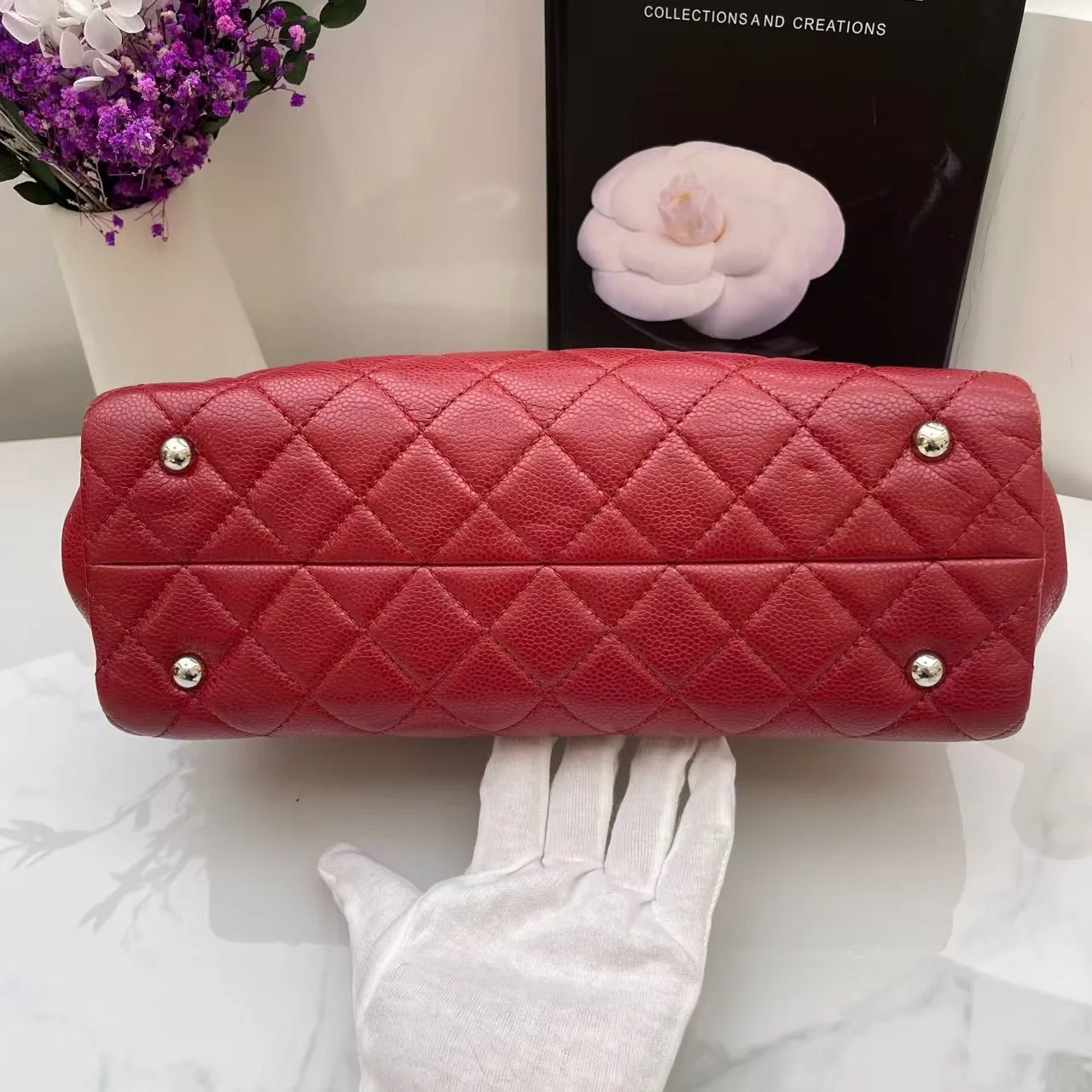 Chanel Quilted CC Red Leather Tote Bag