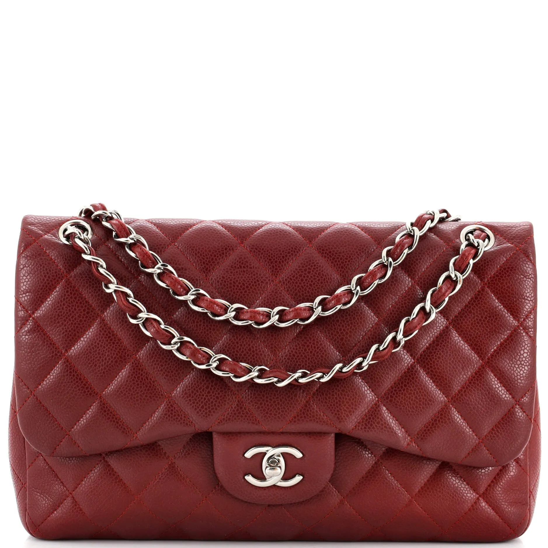 CHANEL Vintage Classic Double Flap Bag Quilted Caviar Jumbo