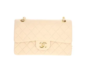 Chanel Vintage Lambskin Small Classic Double Flap Bag Beige