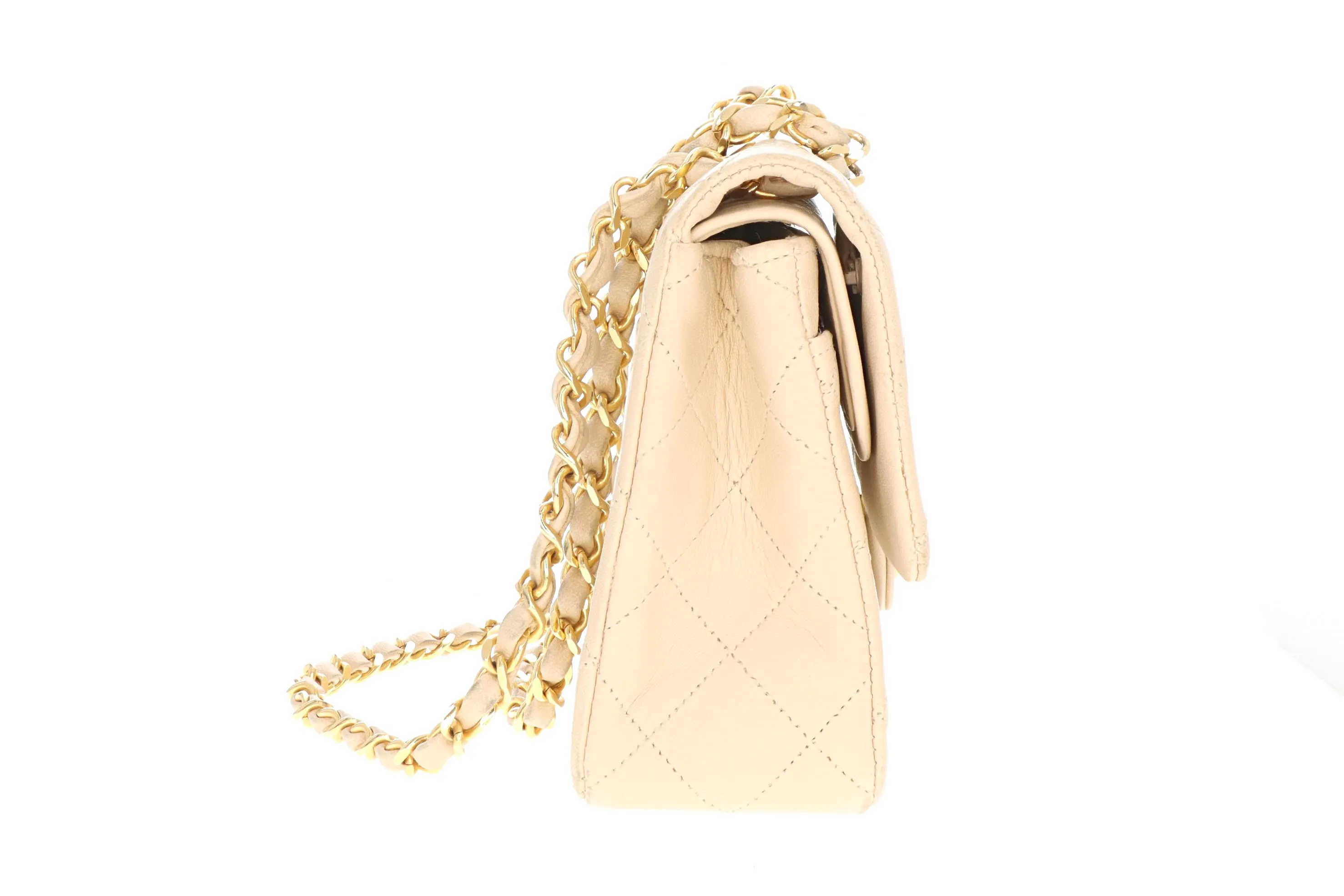 Chanel Vintage Lambskin Small Classic Double Flap Bag Beige