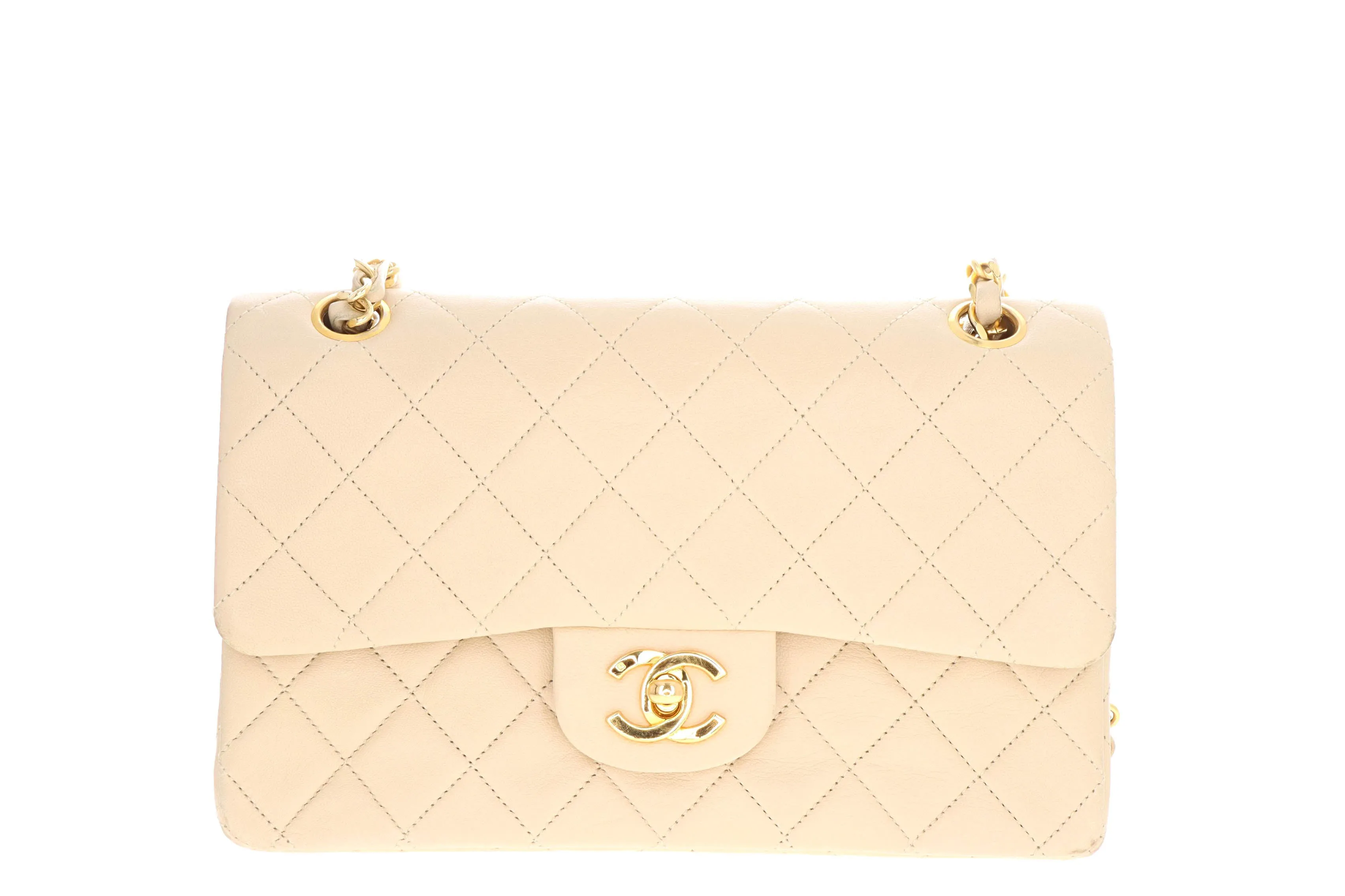Chanel Vintage Lambskin Small Classic Double Flap Bag Beige