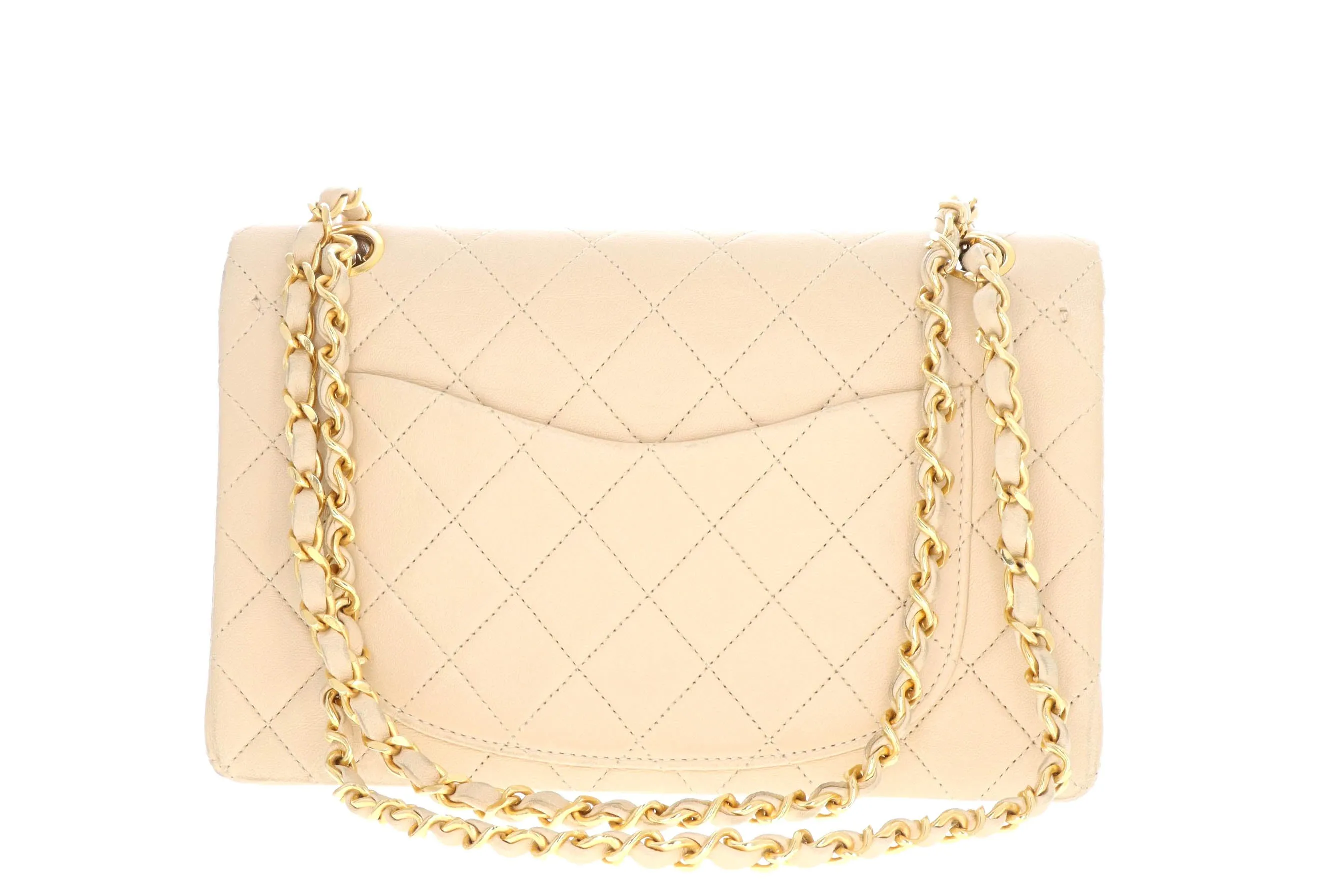 Chanel Vintage Lambskin Small Classic Double Flap Bag Beige