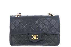 Chanel Vintage Lambskin Small Classic Double Flap Bag Black