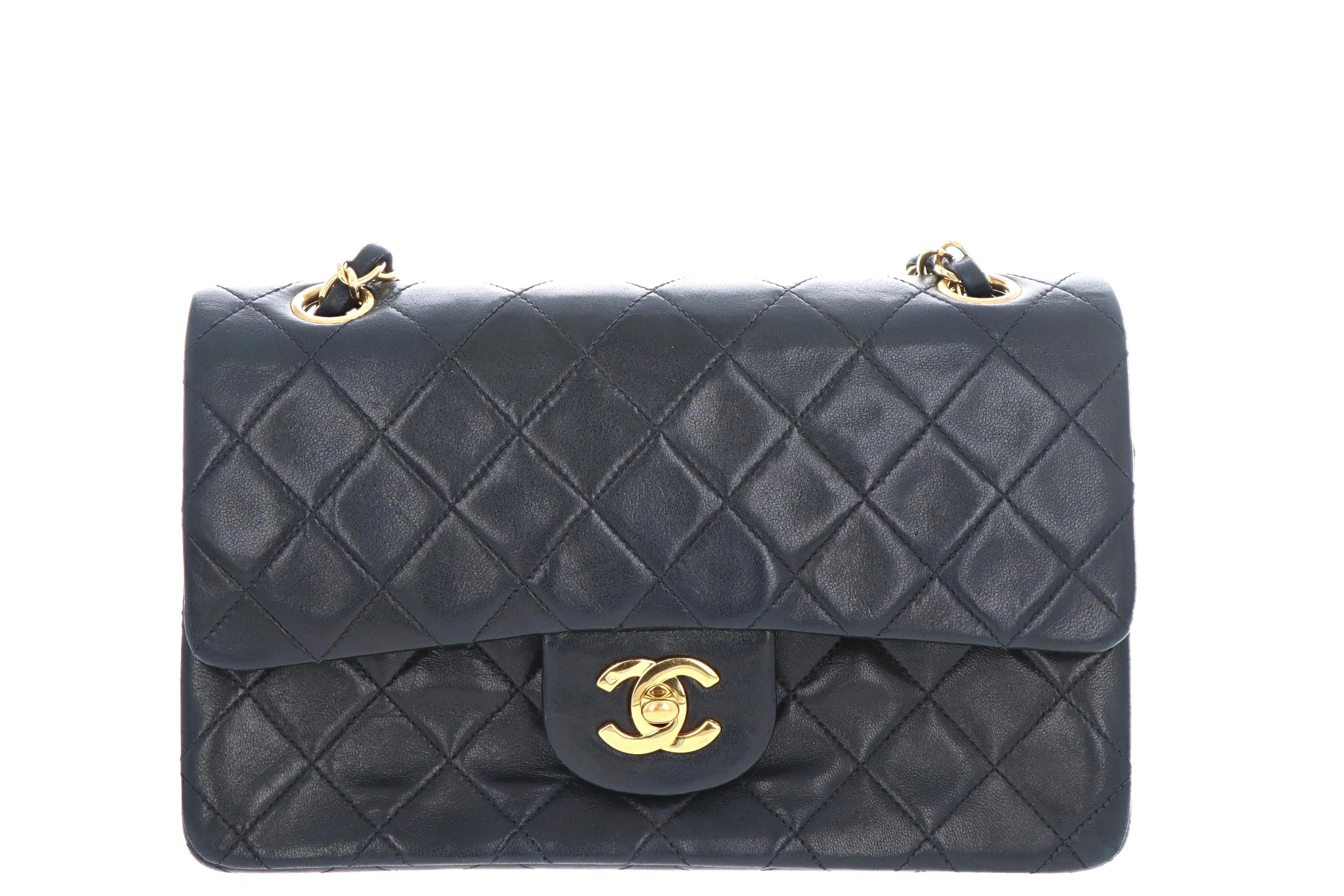Chanel Vintage Lambskin Small Classic Double Flap Bag Black