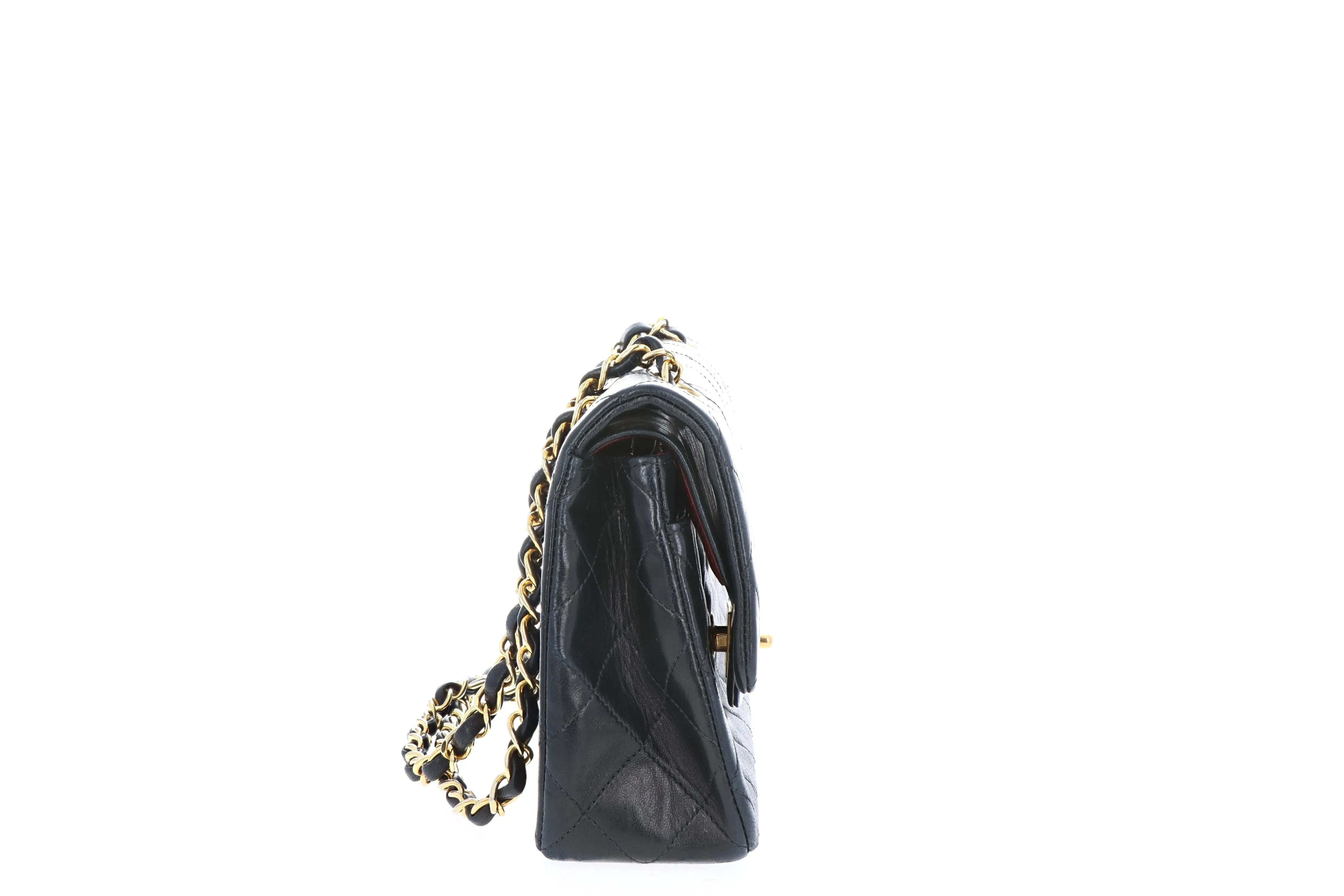 Chanel Vintage Lambskin Small Classic Double Flap Bag Black