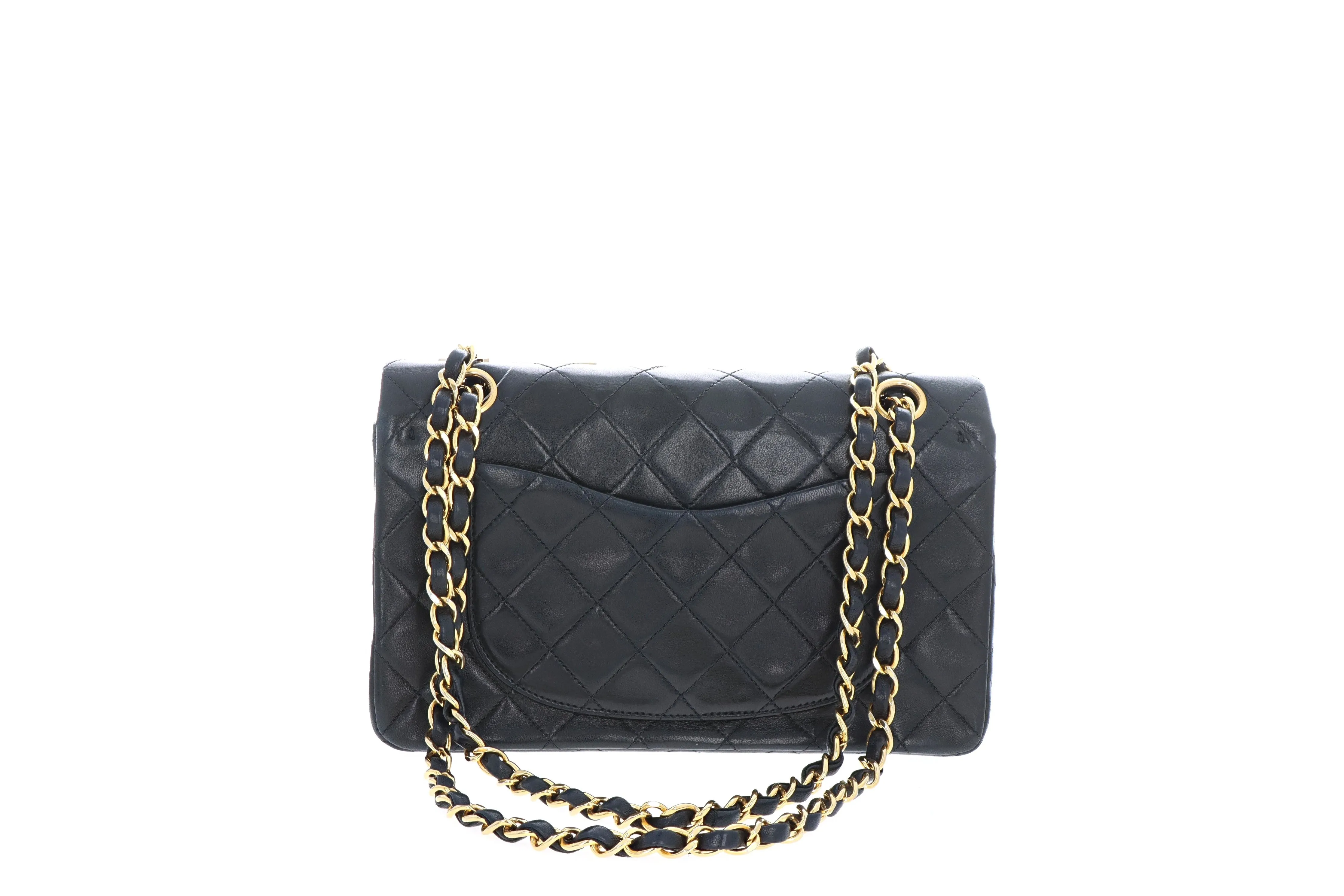 Chanel Vintage Lambskin Small Classic Double Flap Bag Black