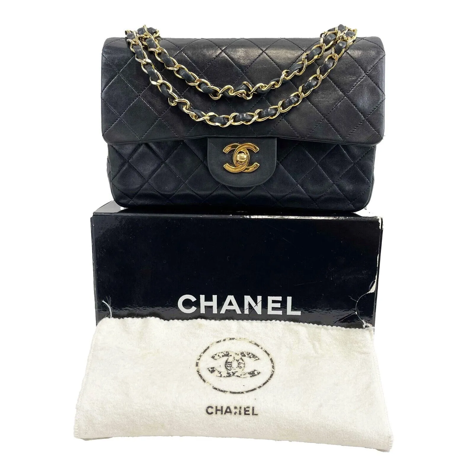 CHANEL- Vintage Medium Classic Double Flap - Black Shoulder Bag / Crossbody