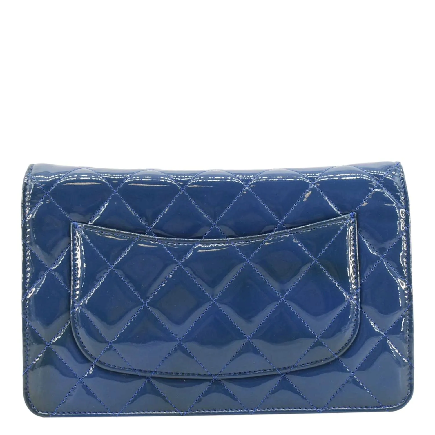 CHANEL WOC Quilted Patent Leather Crossbody Bag Blue