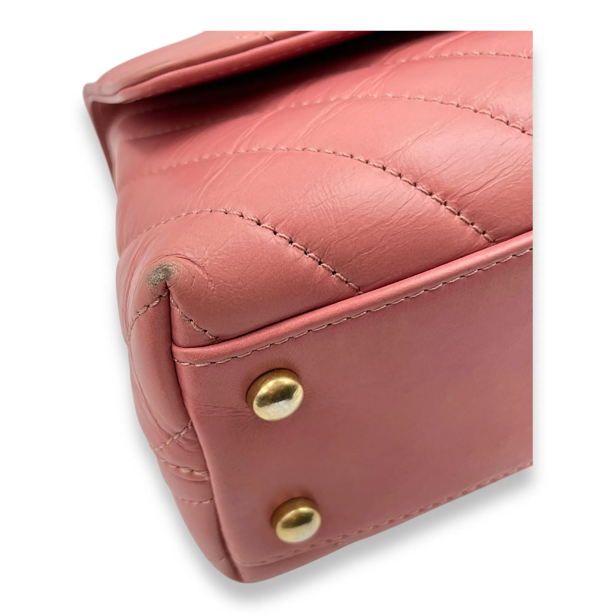 Chevron Coco Handle Small Pink Crossbody Bag in Calf, Lizard Handle, Gold hardware