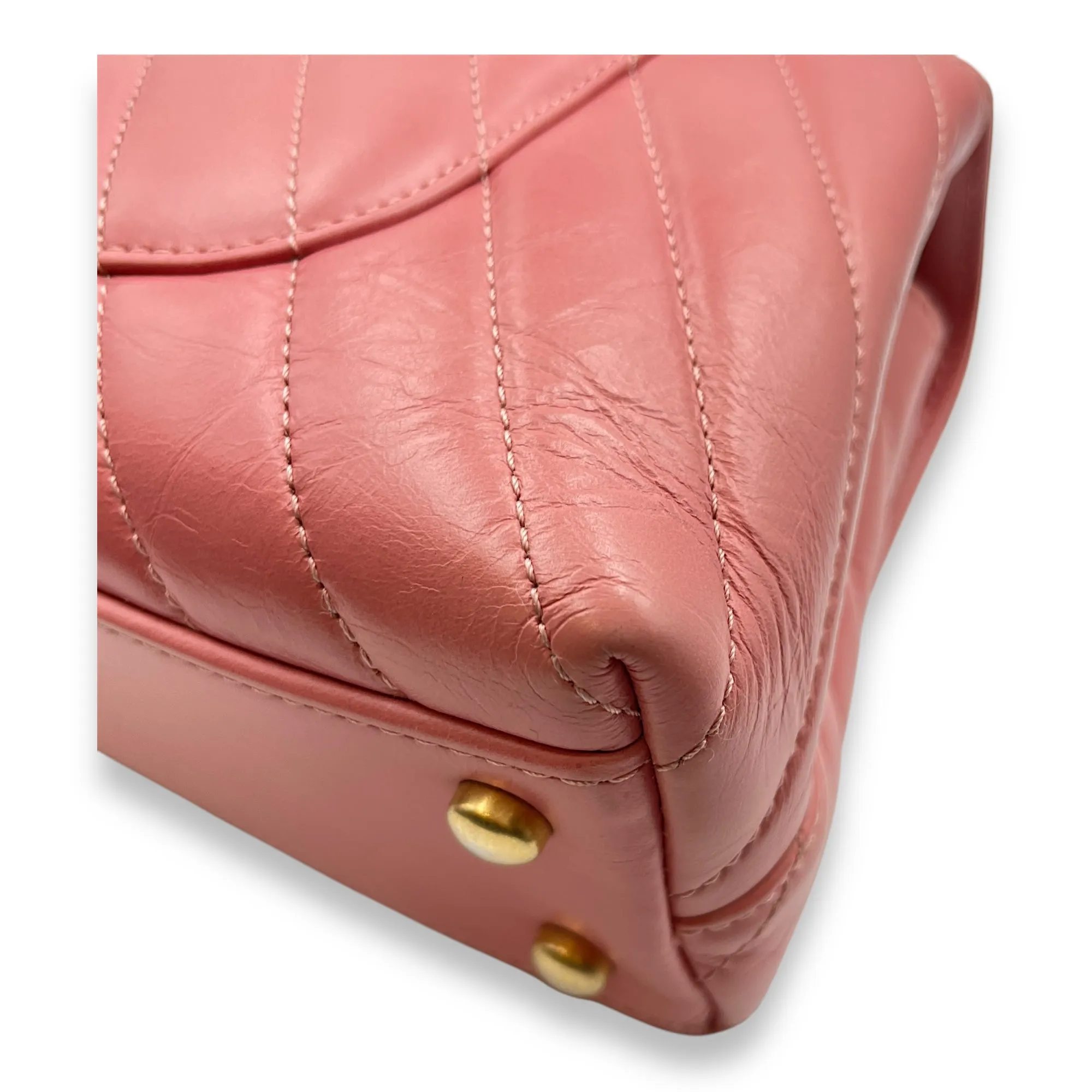 Chevron Coco Handle Small Pink Crossbody Bag in Calf, Lizard Handle, Gold hardware