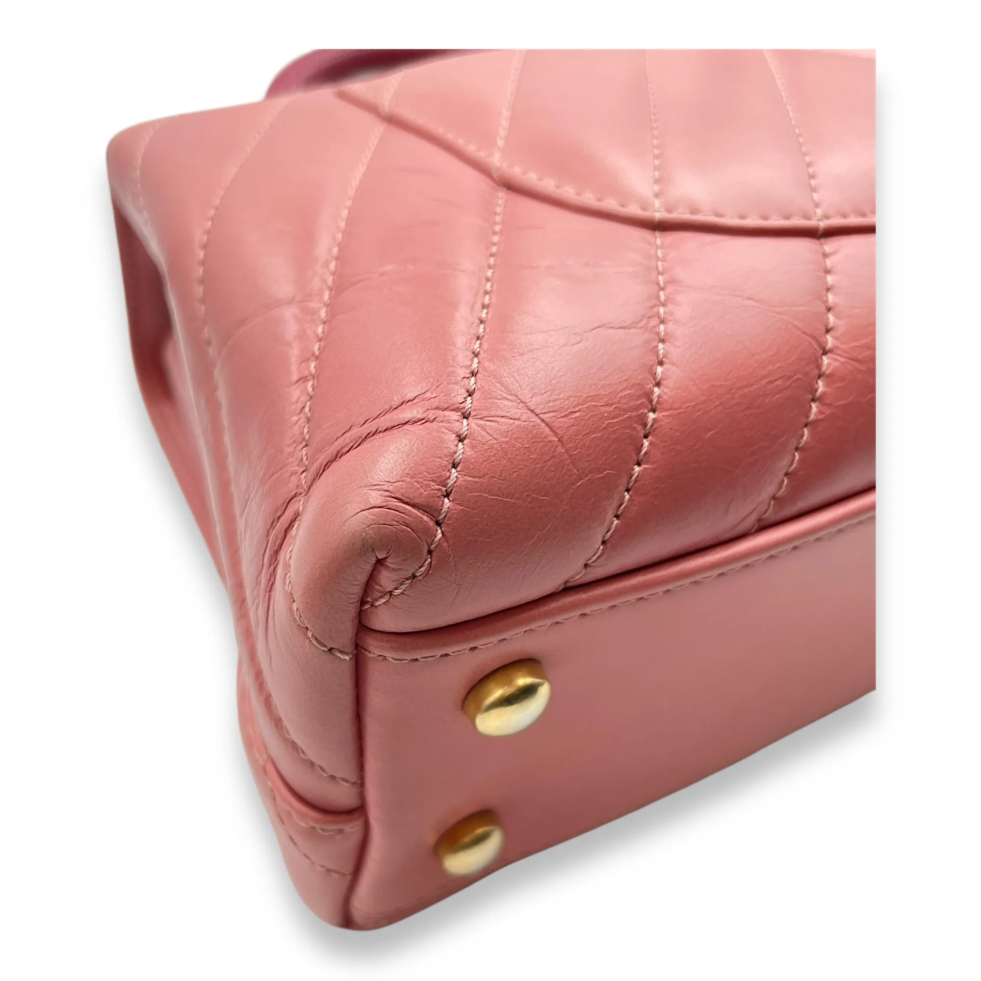 Chevron Coco Handle Small Pink Crossbody Bag in Calf, Lizard Handle, Gold hardware
