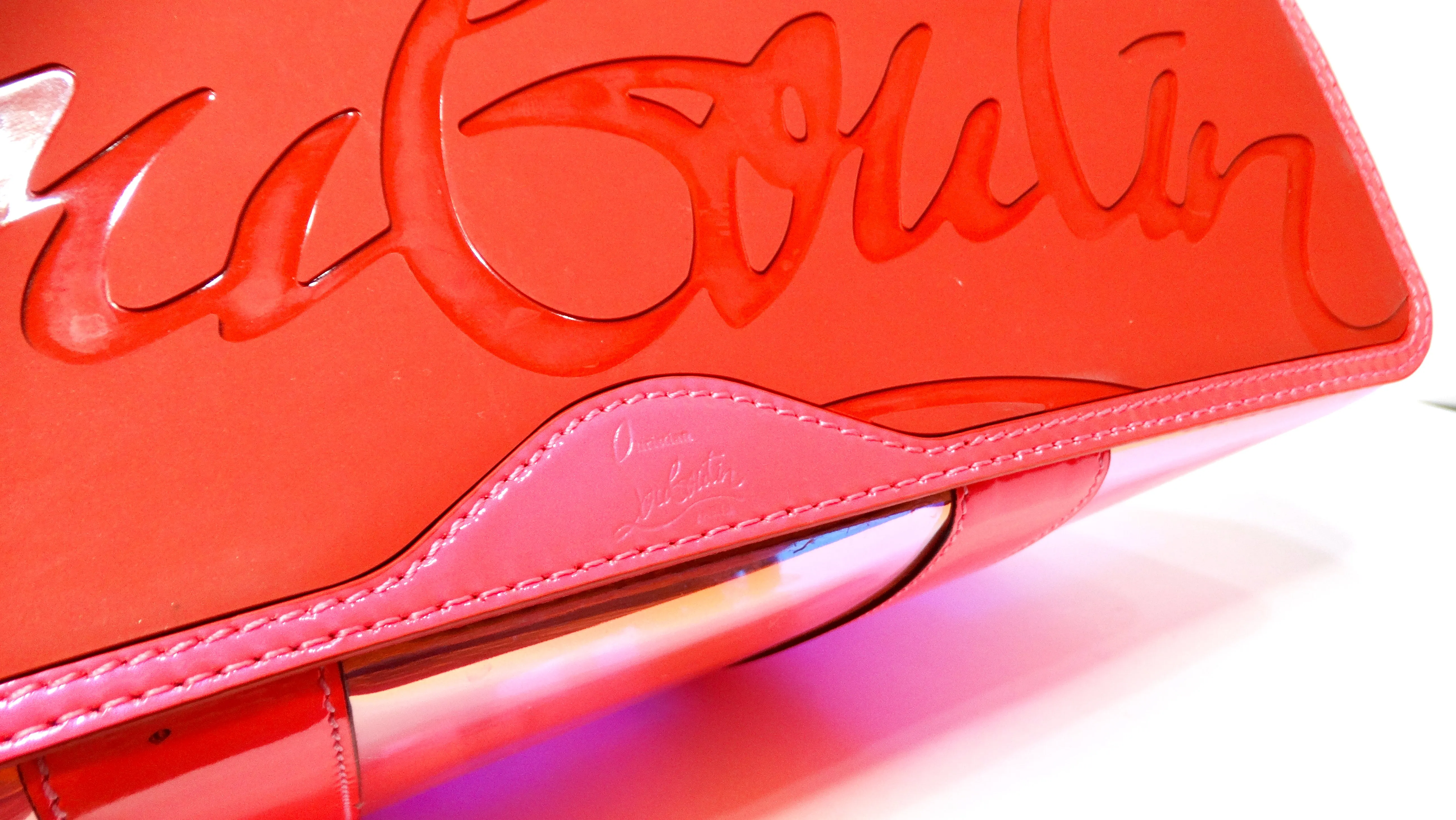 Christian Louboutin Cabata PVC Spikes East-West Pink Florescent Tote Bag