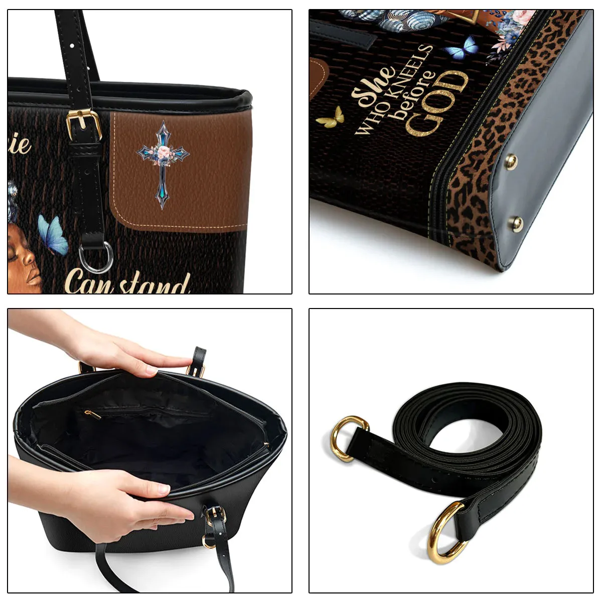 Christianart Designer Handbags, She Who Kneels Before God Can Stand Before Anyone, Personalized Gifts, Gifts for Women.