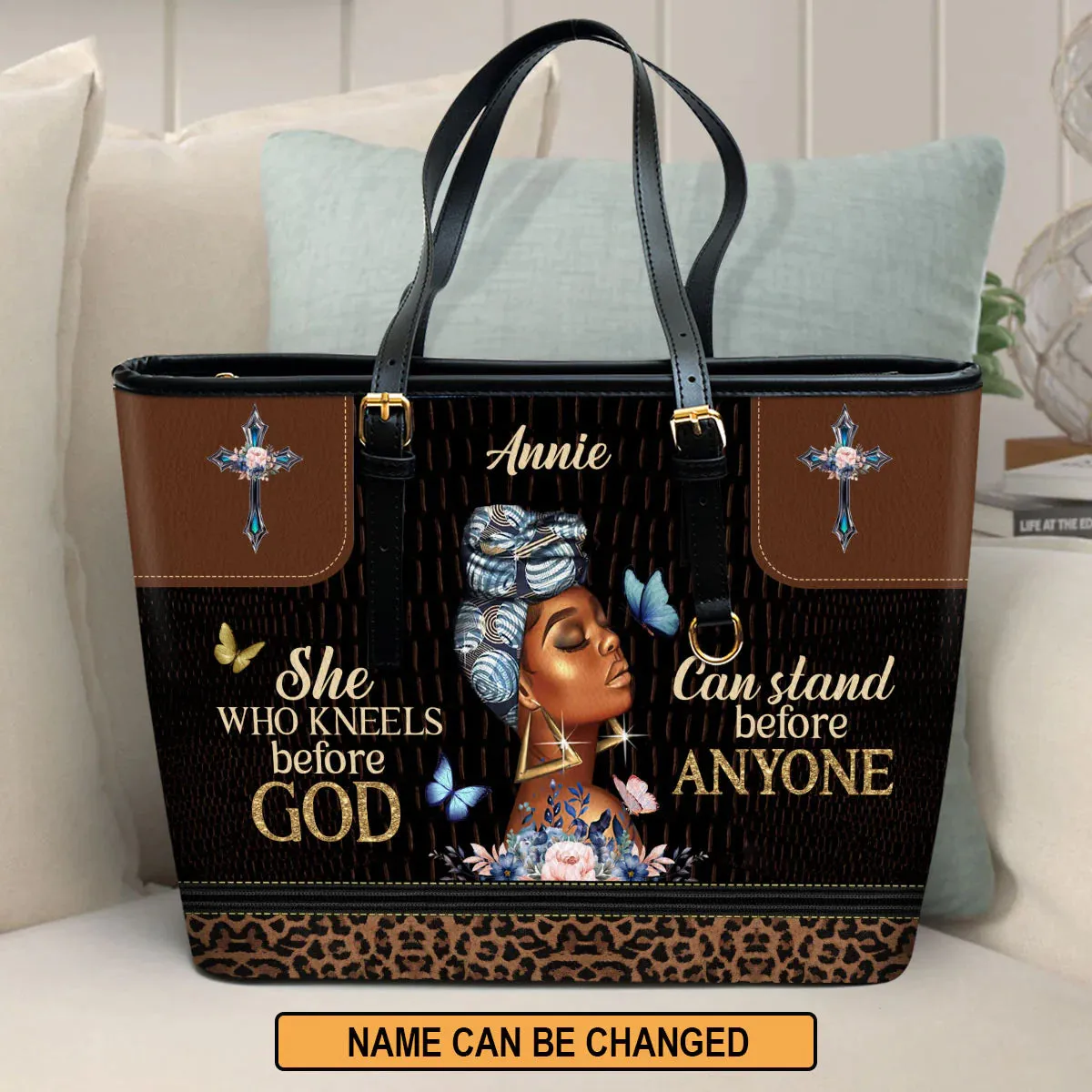 Christianart Designer Handbags, She Who Kneels Before God Can Stand Before Anyone, Personalized Gifts, Gifts for Women.