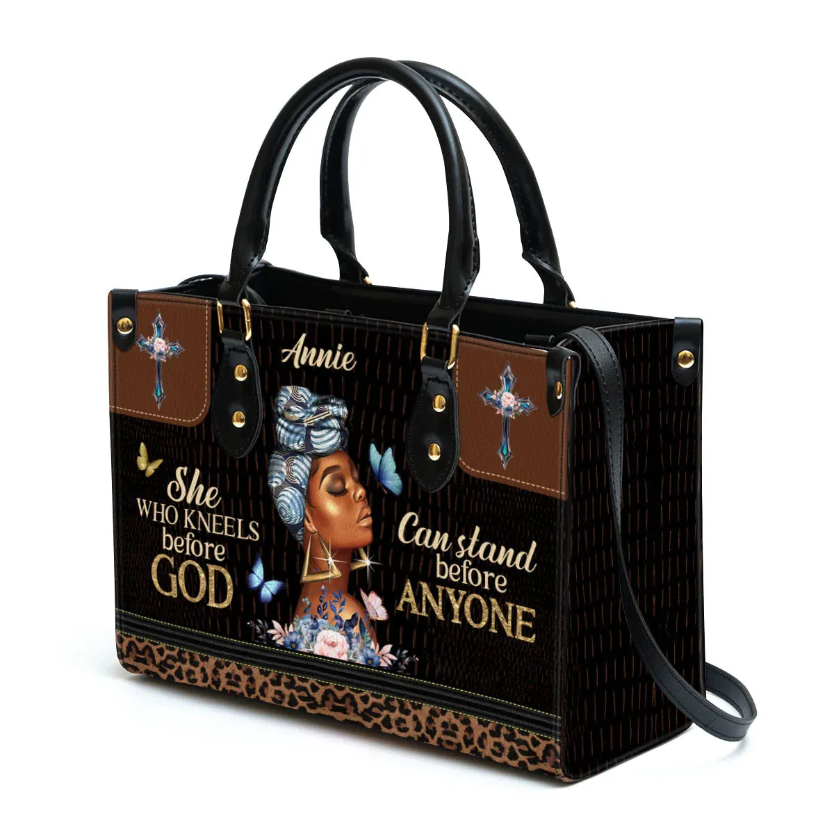 Christianart Designer Handbags, She Who Kneels Before God Can Stand Before Anyone, Personalized Gifts, Gifts for Women.