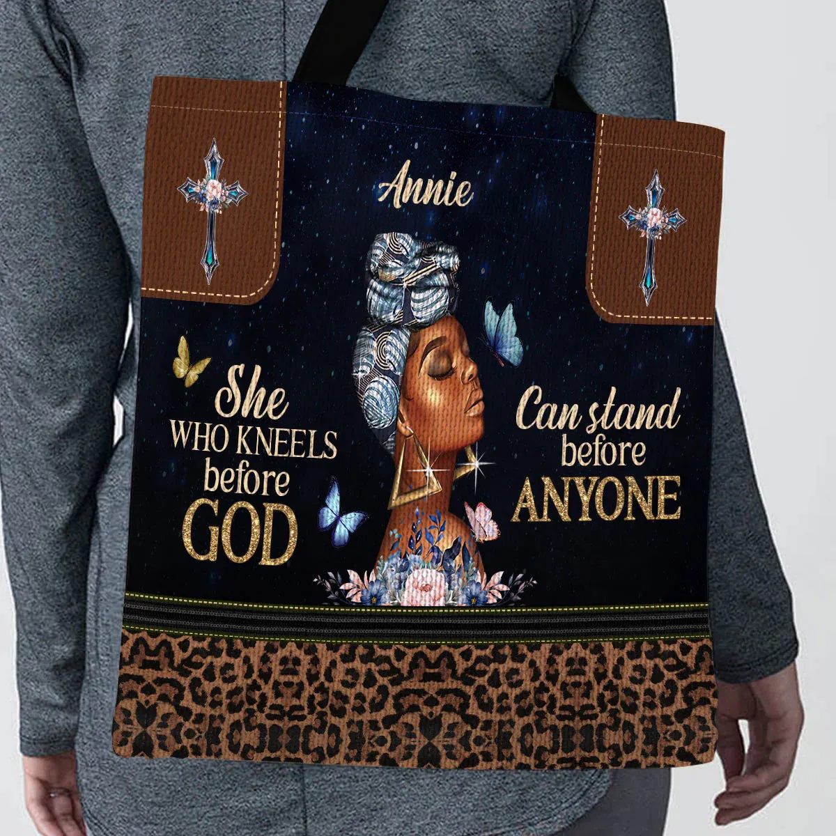 Christianart Designer Handbags, She Who Kneels Before God Can Stand Before Anyone, Personalized Gifts, Gifts for Women.