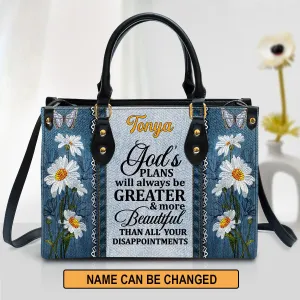 Christianart Handbag, God's Plans Will Always Be Greater Than All Your Disappointments Daisy & Butterfly, Personalized Gifts, Gifts for Women, Christmas Gift.