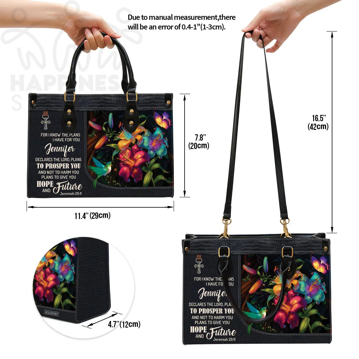 Christianart Handbag, Personalized Hand Bag, For I Know The Plans I Have For You, Personalized Gifts, Gifts for Women.