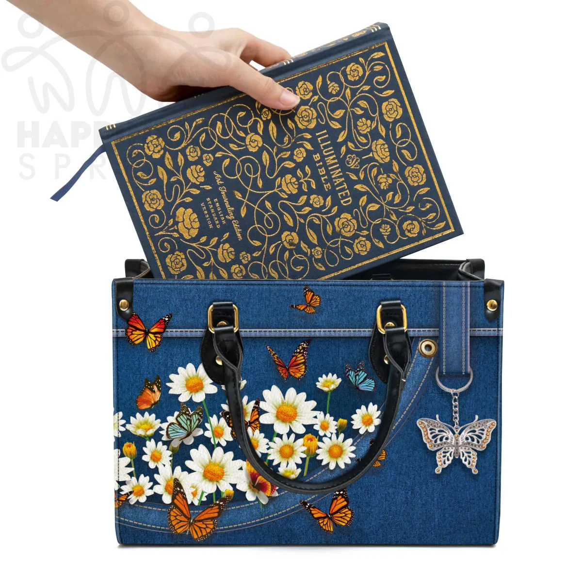 Christianart Handbag, Personalized Handbag, Daisy And Butterfly, Personalized Gifts, Gifts for Women.