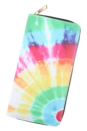 CIRCLE DYE PRINT MULTICOLOR LEATHER ZIPPER WALLET