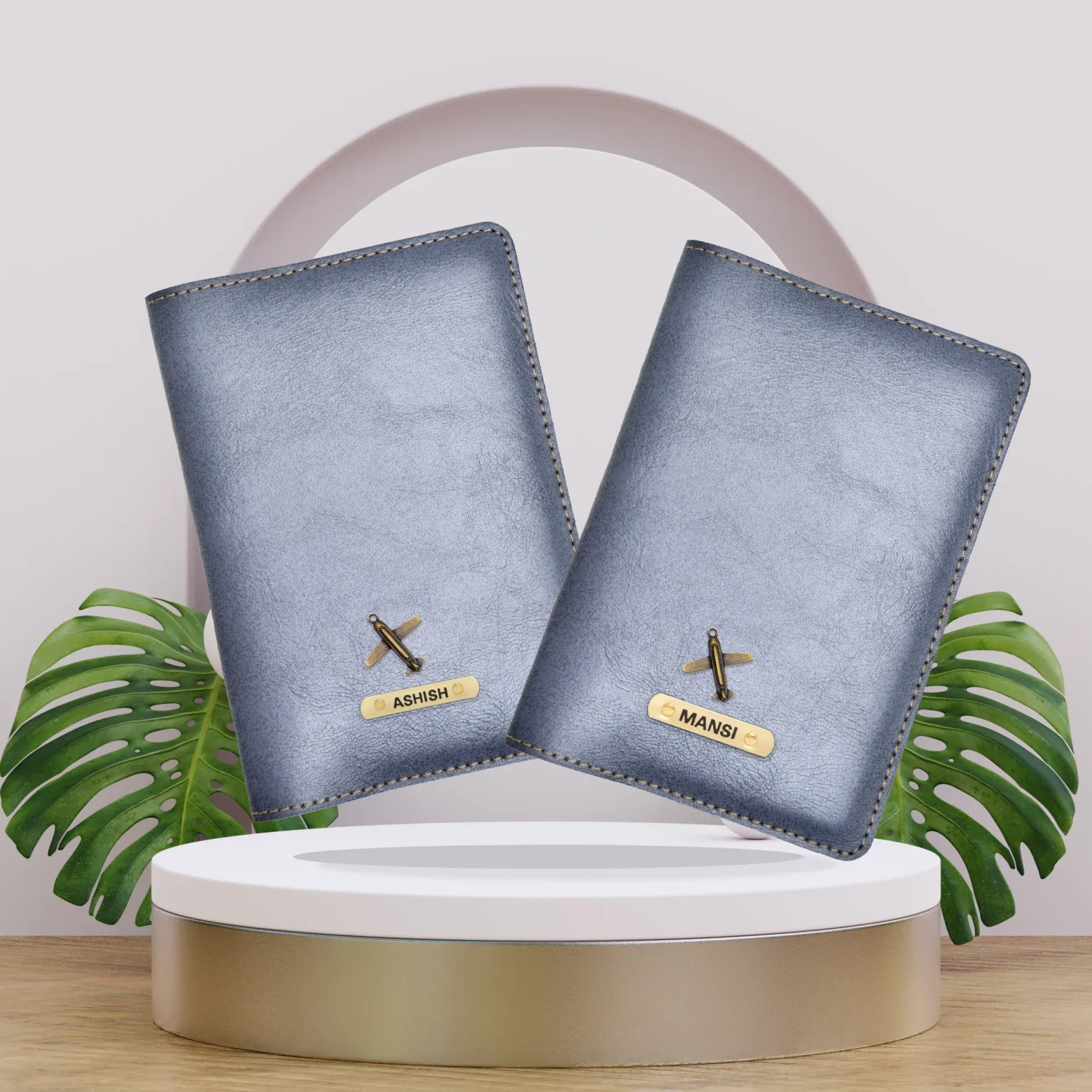 Classy Leather Customized Couple Traveller Combo (2 pcs) - Grey