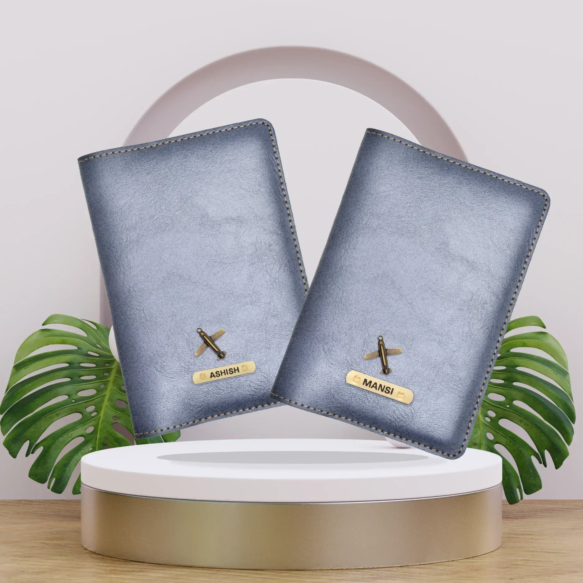 Classy Leather Customized Couple Traveller Combo (2 pcs) - Grey