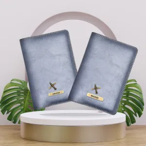 Classy Leather Customized Couple Traveller Combo (2 pcs) - Grey