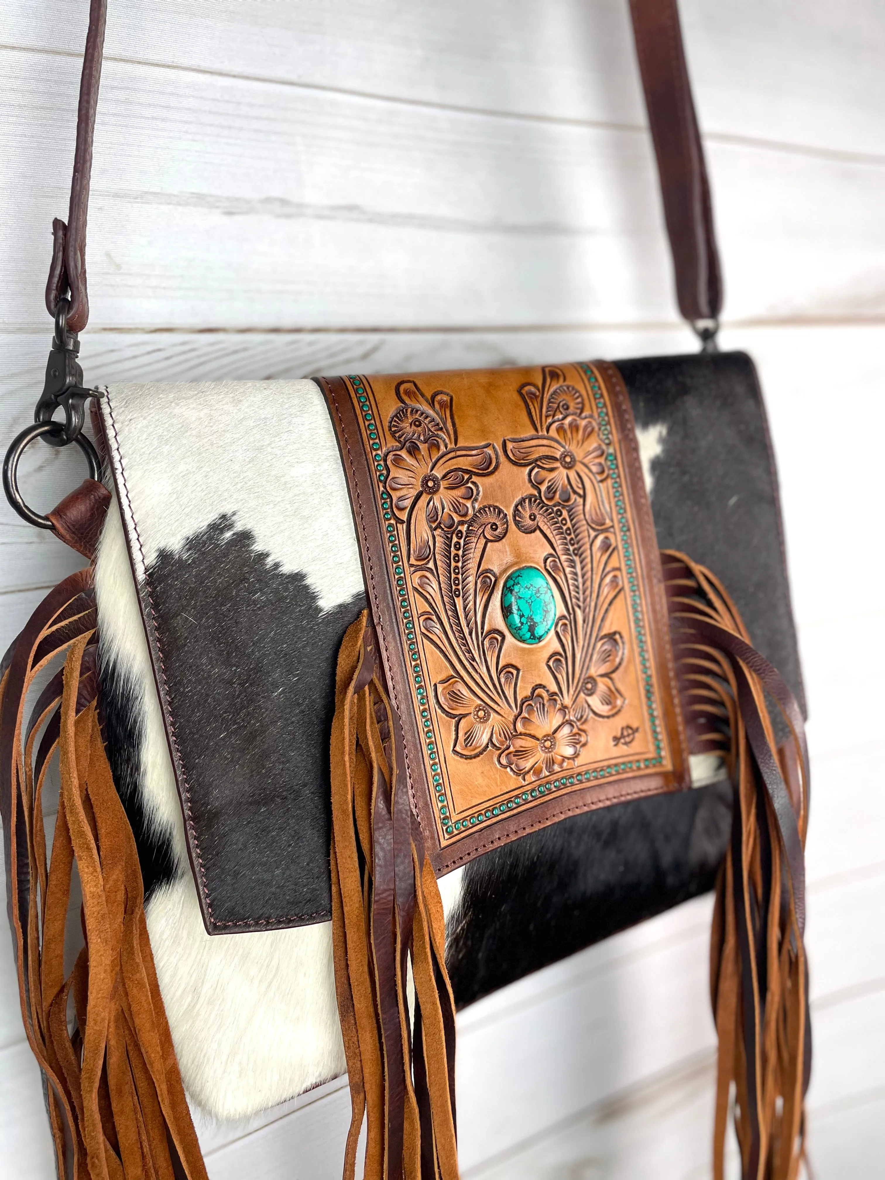 CLEARANCE! Vintage Western Cowhide Satchel Crossbody Bag