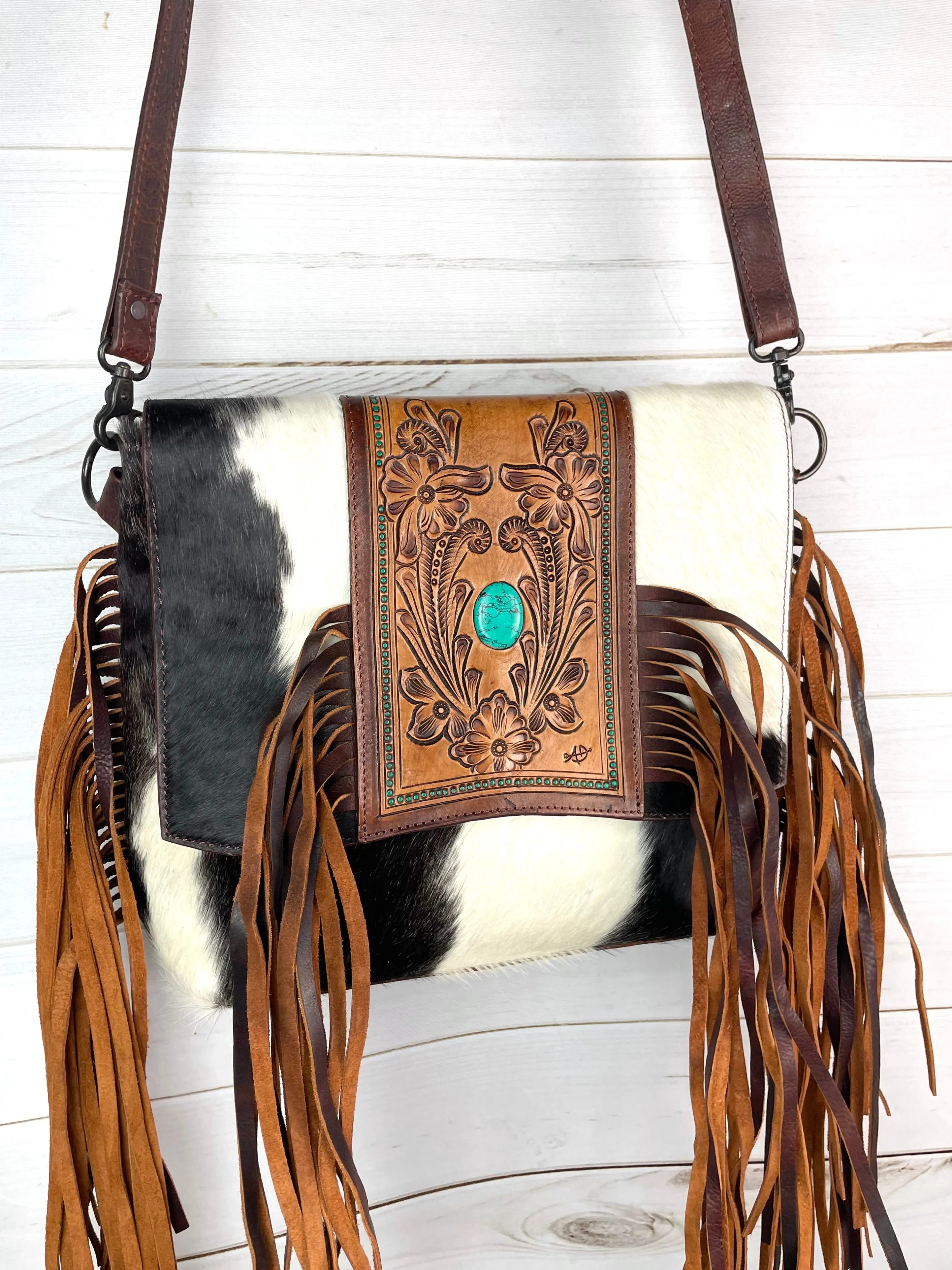 CLEARANCE! Vintage Western Cowhide Satchel Crossbody Bag