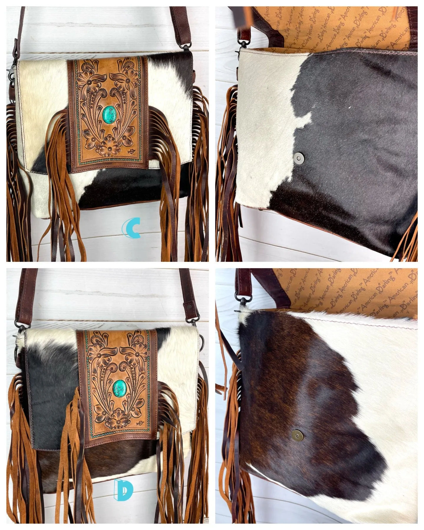 CLEARANCE! Vintage Western Cowhide Satchel Crossbody Bag