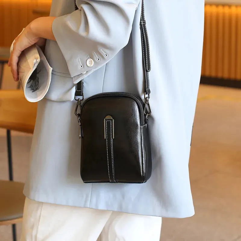Compact Leather Crossbody Bag For Women