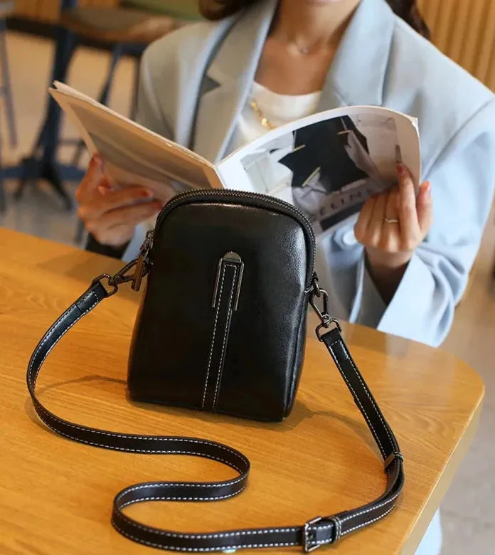 Compact Leather Crossbody Bag For Women