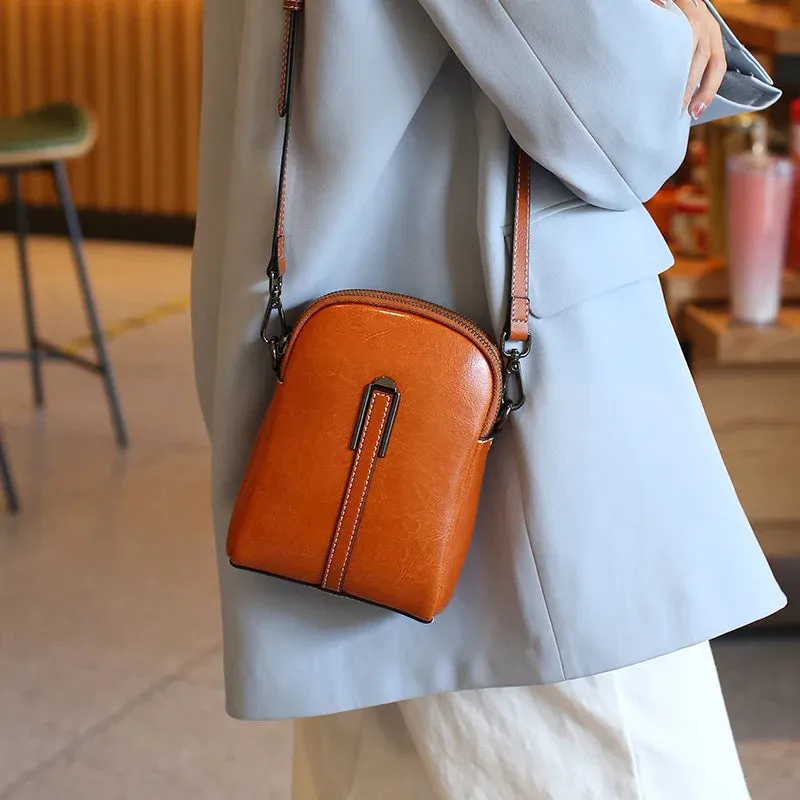 Compact Leather Crossbody Bag For Women